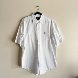 Ralph Lauren White Short Sleeve Button Down Cotton Shirt Large Preppy